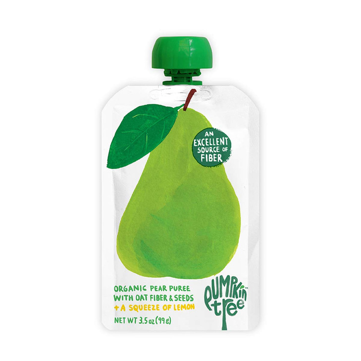 Pumpkin Tree Organics Fruit Snack Pouch, Pear + Fiber + A Squeeze of Lemon, 3.5 Ounce Pack of 10