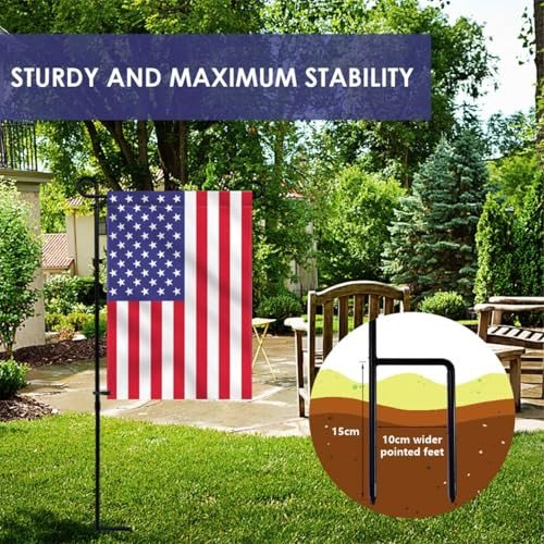 YEAHOME Garden Flag Holder Stand, Premium Yard Flag Holder Weather-Proof Metal Powder-Coated Flagpole with Clip and