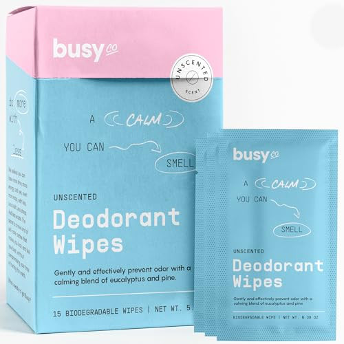 Calm Line Deodorant Wipes - 15ct Unscented Deodorant for Women w/Zinc, Prebiotics & Papaya - Individually Wrapped -