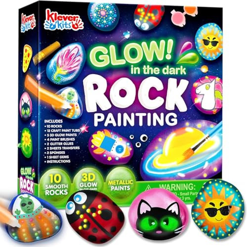 Rock Painting Kit- Glow in The Dark Rock Kit, Arts and Crafts for Kids Ages 6-12, Art Supplies Toy, Kids Craft Paint