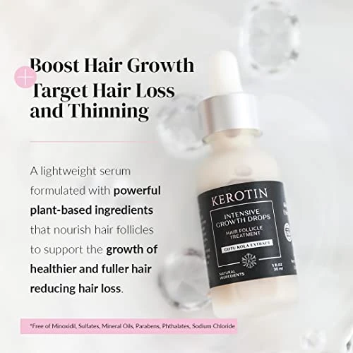 Kerotin Hair Growth Serum with Castor Oil for Hair Loss in Women, DHT Blocker, Promotes Scalp Care & Thicker Fuller