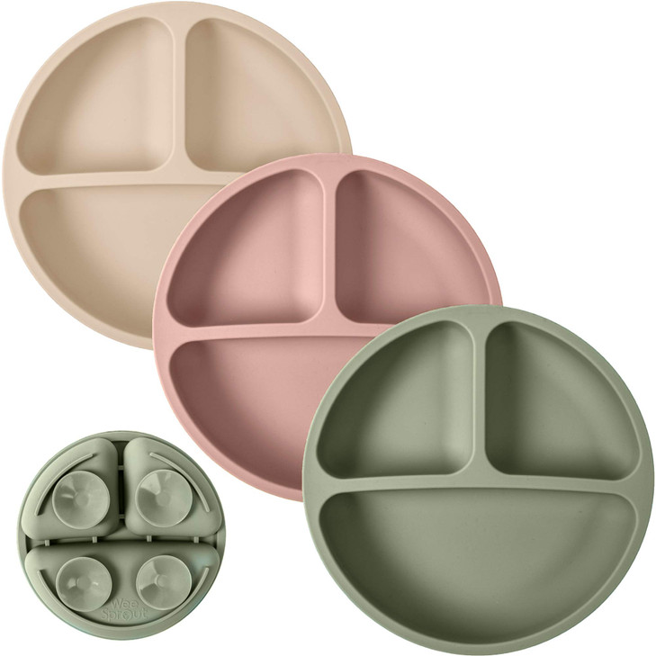 WeeSprout Suction Plates for Babies & Toddlers - 100 Silicone, Dinnerware Stays Put, Divided Design for Picky Eaters,