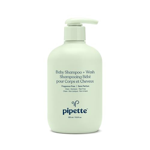 Pipette Baby Shampoo and Body Wash - Fragrance Free, Tear-Free Bath Time, Hypoallergenic, Moisturizing Plant-Derived