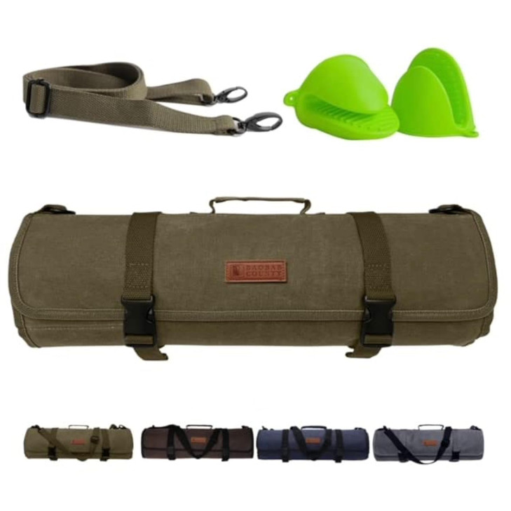 Baobab County Chef Knife Roll Bag 12oz Water-Resistant Waxed Canvas Heavy-Duty Portable Knife Case with 11 Slots for