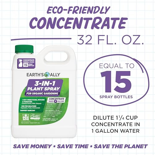 Earths Ally 3-in-1 Insecticide, Miticide, Fungicide for Plants - Copper Fungicide & Neem Oil Spray Alternative - Insect