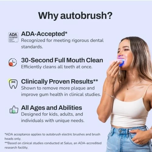 autobrush Sonic Pro U Shaped Adults Electric Toothbrush with Unique 360 Nylon Bristles, 3 Cleaning Modes, Ultrasonic