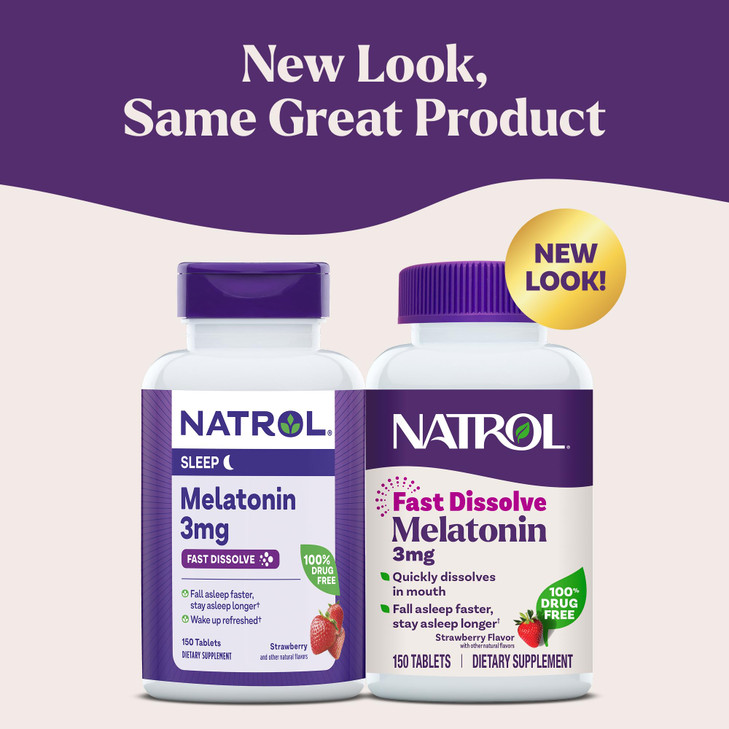 Natrol Fast Dissolve Melatonin 3 mg, Melatonin Supplements for Restful Sleep, Sleep Support for Adults, 150 Strawberry-Flavored Tablets, Up to a 150
