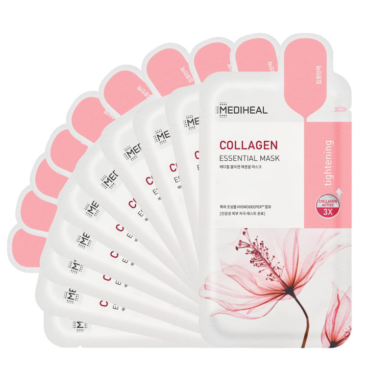 MEDIHEAL Official Best Korean Sheet Mask - Collagen Essential Face Mask 10 Sheets Lifting and Firming For All Skin