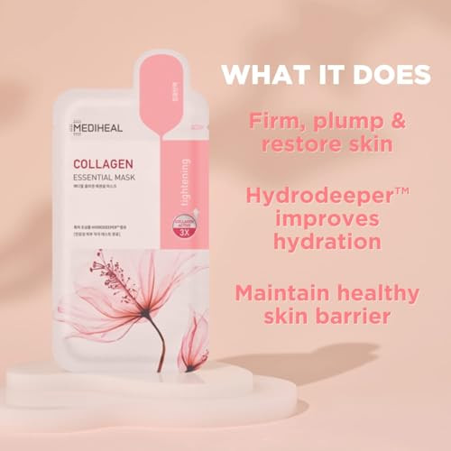 MEDIHEAL Official Best Korean Sheet Mask - Collagen Essential Face Mask 10 Sheets Lifting and Firming For All Skin