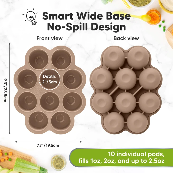 KeaBabies Silicone Food Freezer Trays with Lid, 2oz x 10 Pods Chai Latte