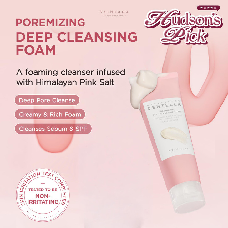 SKIN1004 Hudsons Pick Poremizing Deep Cleansing Foam, Makeup Remover, Korean Face Cleanser with Himalayan Pink Salt &
