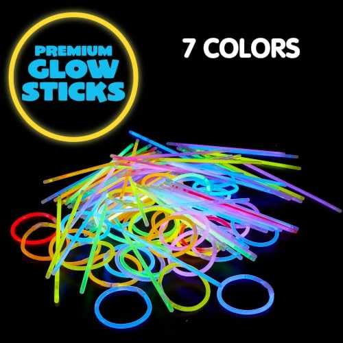 JOYIN 100 Pcs 8 Glow sticks Bulk Party Favors Pack, Neon Glow in the Dark Party Supplies, Light Up Necklaces and
