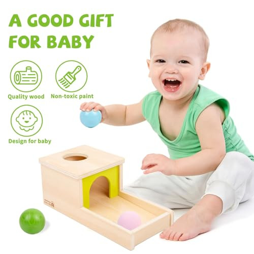 Adena Montessori Object Permanence Box with Tray Three Balls Montessori Toys for 6-12 Months Baby 1 Year Old Infant