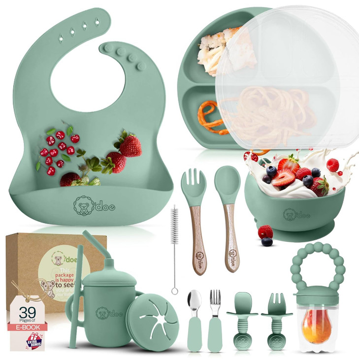 OdoeTM Silicone Baby Feeding Set, 17-Piece Baby Weaning Set BPA-Free