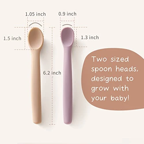Moonkie Silicone Baby Spoons Set of 4, Toddler Spoons for Self Feeding 6 Months, Two Sizes Feeding Spoons for First