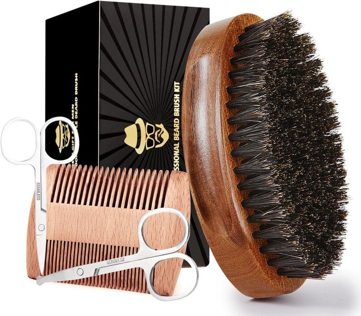 Sosoon Beard Brush for Men, 100 Pure Boar Bristle Beard Brush, Beard Grooming Set Including Beard Comb, 2 Pcs Mustache