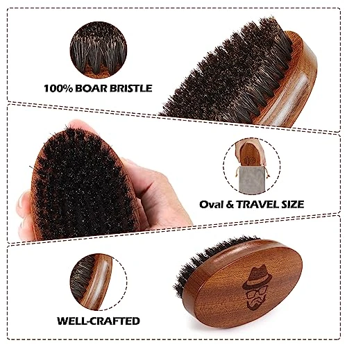 Sosoon Beard Brush for Men, 100 Pure Boar Bristle Beard Brush, Beard Grooming Set Including Beard Comb, 2 Pcs Mustache