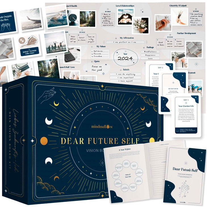 Mindmellow Vision Board Kit Dear Future Self - Vision Board Supplies with Wall Poster, Pictures, Workbook,