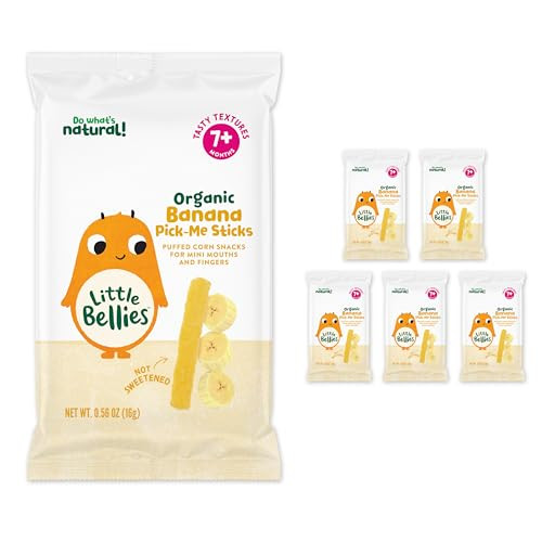 Little Bellies Organic Banana Pick-Me Sticks Baby Snack Pack of 5 x 0.56 oz Individual Packs