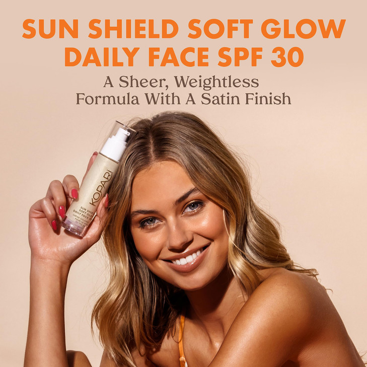 Kopari Sun Shield Soft Glow - Daily Face SPF 30, Sheer Lightweight Sunscreen, Healthy Radiant Glow, Perfect Under