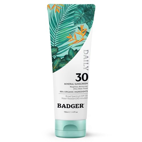 Badger Mineral Daily Sunscreen SPF 30, Zinc Oxide, No White Cast, 4 fl oz