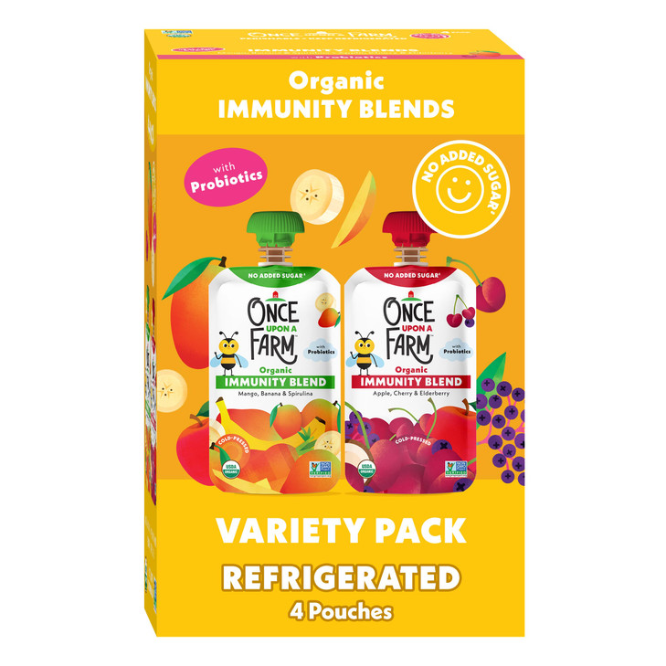 Once Upon a Farm Organic Immunity Blend Mango, Banana & Spirulina and Apple, Cherry & Elderberry Pouch Multipack,