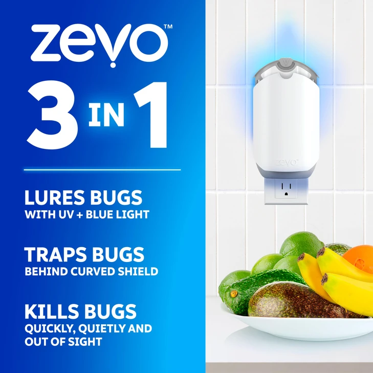 Zevo Flying Insect Trap for Fruit Flies & Gnats, 1 Plug-in Base & 3 Refills