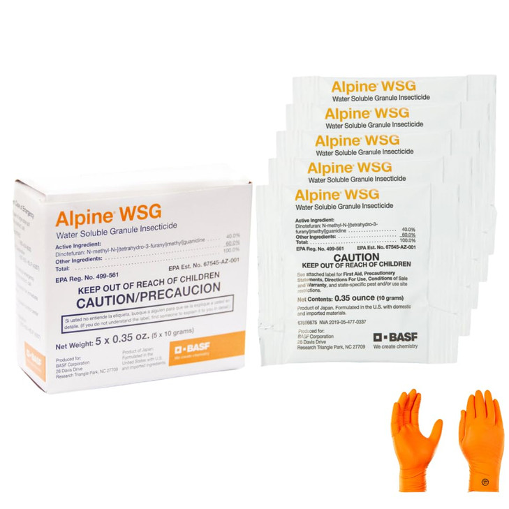 Alpine WSG Insecticide 1 Box with 5 x 10g Packets and USA Supply Protective Gloves & Pest Identifcation Card Target