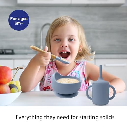 Silicone Baby Feeding Set 14 Pcs,Baby Led Weaning Supplies, Baby Spoons Suction Bowl Divided Plate Bib Cup Finger