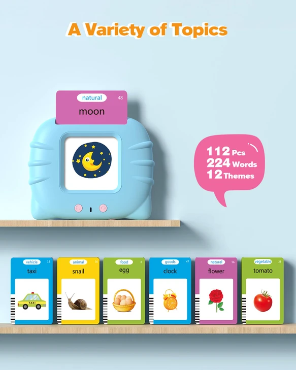 Airbition Talking Flash Cards for Toddlers Ages 14,224 Words English Blue