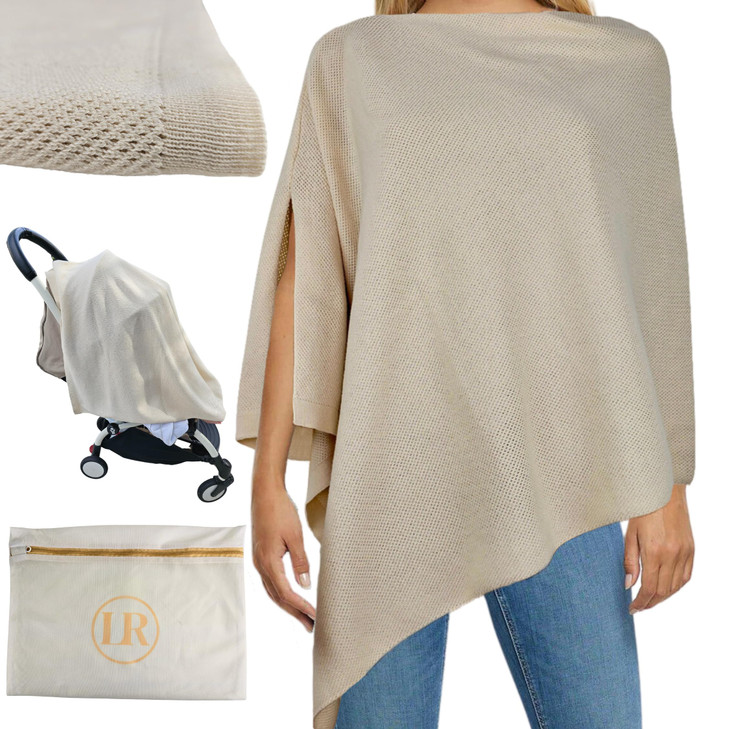 Little Rou Nursing Cover for Breastfeeding, Breathable Organic Cotton & Cashmere Poncho, Privacy Peekaboo Feature, Soft
