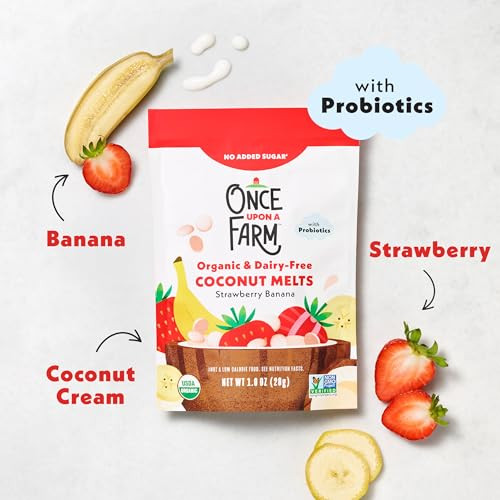 Once Upon A Farm Organic Coconut Melts with Probiotics, Strawberry Banana, Dairy Free, Non GMO, Kosher, 1 Ounces Pack