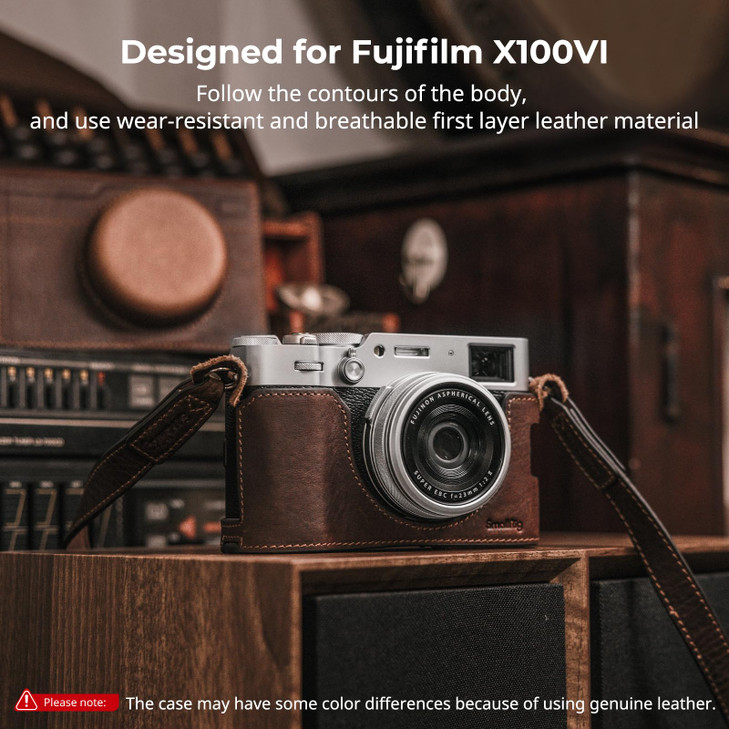 SMALLRIG Leather Half Case for FUJIFILM X100VI, Flip Cover, Shoulder Strap