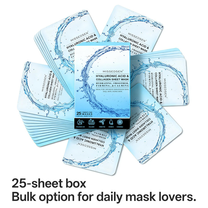 MISSEDSEN Collagen Hydrating Face Masks Bulk, 25PCS Sheet Mask Facial Mask Set