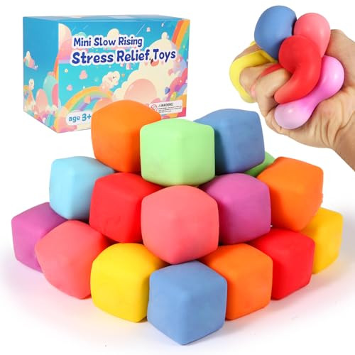 24 Pack Slow Rising Stress Cube , Dough Stress Balls Soft Fidget Squishy Toys for Anxiety Relief, Pull Stretch