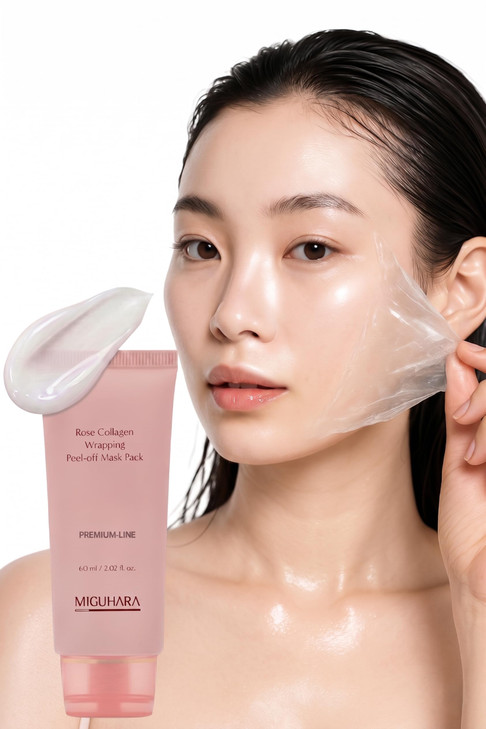 MIGUHARA Collagen Rose Wrapping Peel Off Mask Pore Minimizer & Glass Skin Glow Vegan Korean Face Mask with French Rosa