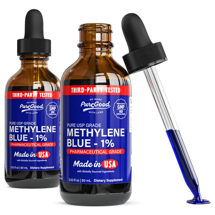 Methylene Blue 1 Liquid 10 mg per 1 mL Serving 60mL 2.03 fl oz About 60 Servings per Bottle 2 Pack Third-Party Tested