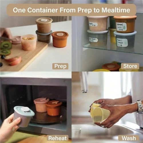 Moonkie Silicone Baby Food Containers 8oz/4 oz Baby Food Storage Jars with Airtight Lids and A Snack Cup Lid