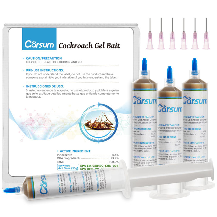 Garsum Cockroach Gel Bait 1 Box 4 Tubes x 30 Grams, Roach Killer Indoor Infestation Home and Outdoor Use