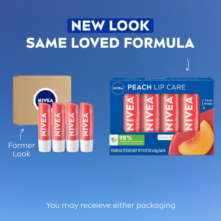 NIVEA Peach Lip Care, Tinted Lip Balm Pack with Shea Butter, Nourishing Oils and Vitamin C & E, 3-in-1 Moisture, Repair and Color, 0.17 Oz Stick, Pac