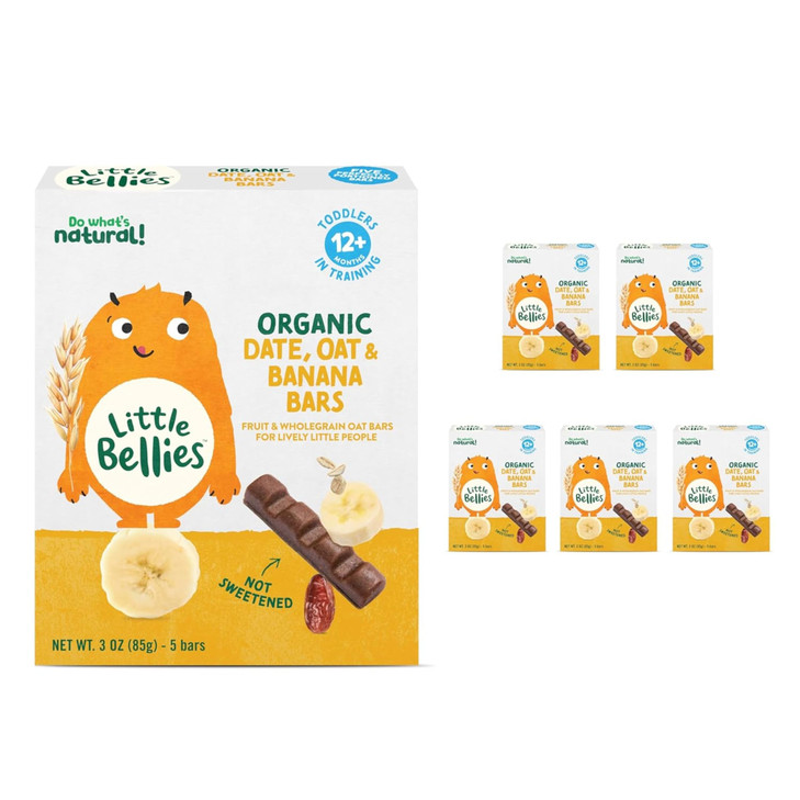 Little Bellies Organic Date, Oat & Banana Bars for Toddlers 12+ Months, 3 oz 5 Bars - Pack of 6