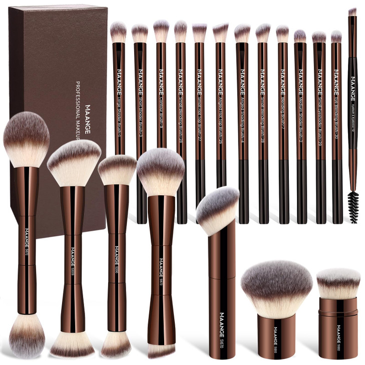 MAANGE 20 Pcs Makeup Brushes with Gift Box, Double-End Multi-functional Makeup Brushes for Blending Liquid Powder