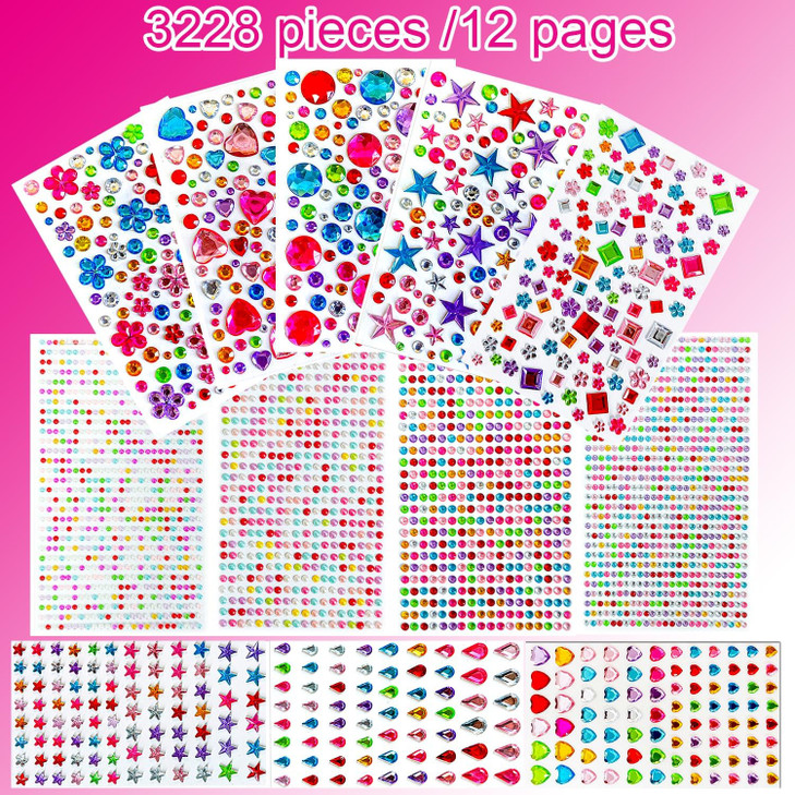 EODIEBN 3228pcs Gems Stickers, Self Adhesive Rhinestone Jewel Gems