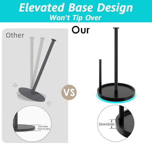 Paper Towel Holder Countertop, Standing Paper Roll Holder with Anti Slip Weighted Base, Stainless Steel Freestanding