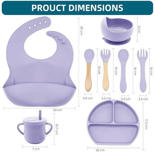 Dormlony 100 Silicone Baby Feeding Set,BPA Free Baby Dishes Set with Suction Bowl Divided Plate,Toddler Self Feeding
