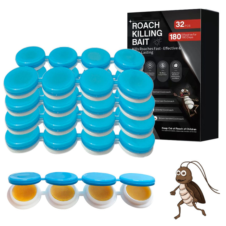 32 Pack Cockroach Gel Bait, Highly Effective Roach Killer Indoor Infestation Solution, Fast Acting Cockroach Killer