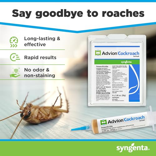 Advion Cockroach Gel Bait, 4 Tubes x 30-Grams, 1 Plunger and 2 Tips, Indoor and Outdoor Use, Roach Killer Gel for