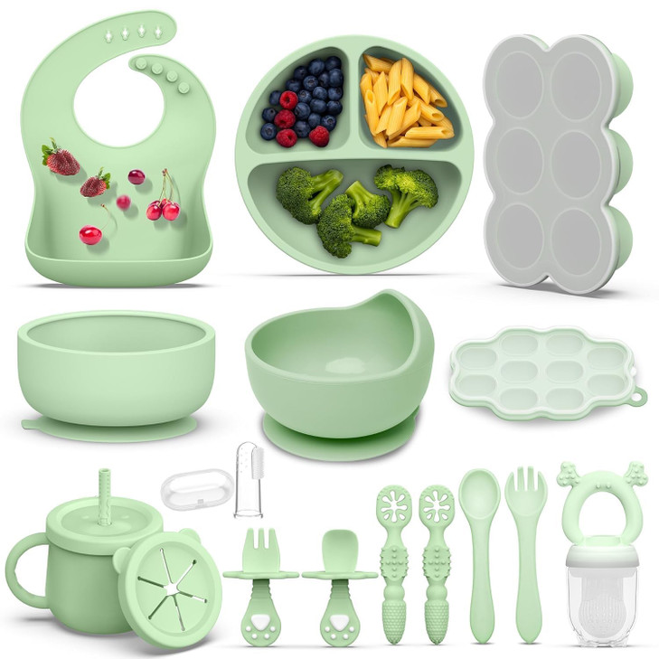 Hepotk 16PCS Silicone Baby Feeding Set, All-in-One for Starting Solids