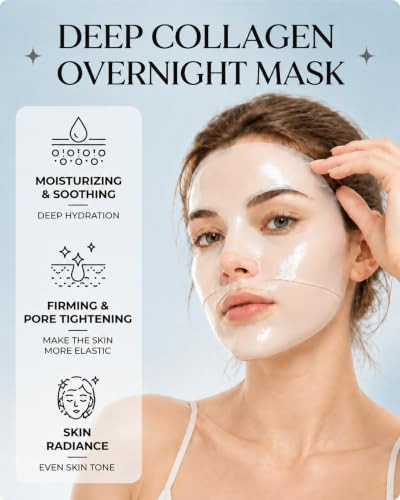 Wokatta 6 Pack Bio-Collagen Face Mask, Hydrating Overnight Gel Face Masks