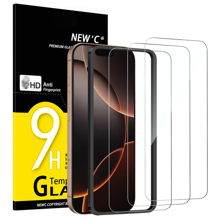 NEWC 3 Pack Designed for iPhone 16 Pro, iPhone 17, 17 Pro Screen Protector 6.3 inches, Enhanced Tempered Glass